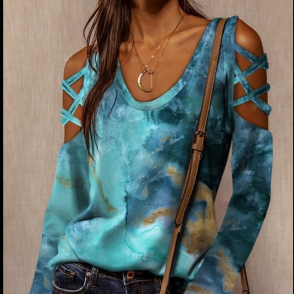 Tops - Tie dye print bandage cutout long sleeve